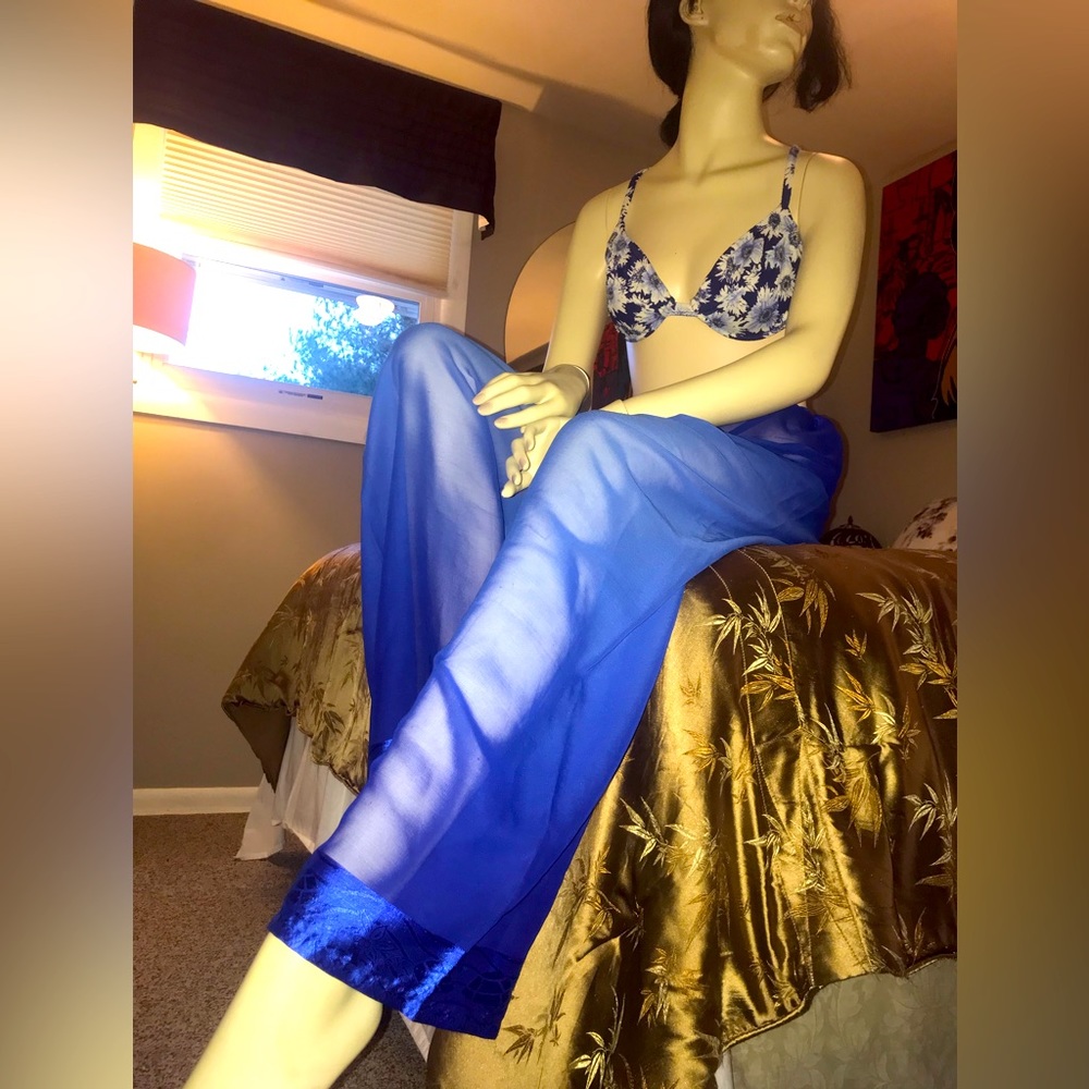 Sheer & Sexy Beach Coverup Pants in Blue. One Size